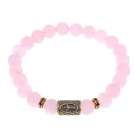 Браслет со славянской руной Мир и нат.камнем Розовый кварц, 8мм BSRN-01-15