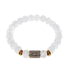 Браслет со славянской руной Мир и синт.камнем Сахарный кварц, 8мм BSRN-01-16