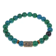 Браслет со славянской руной Мир и синт.камнем Хризоколла, 8мм BSRN-01-21