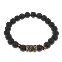 Браслет со славянской руной Мир и синт.камнем Шунгит, 8мм BSRN-01-24