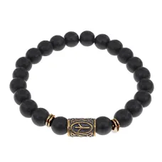 Браслет со славянской руной Мир и синт.камнем Шунгит, 8мм BSRN-01-24