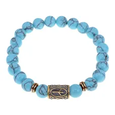 Браслет со славянской руной Чернобог и синт.камнем Бирюза, 8мм BSRN-02-05