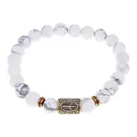 Браслет со славянской руной Чернобог и нат.камнем Кахолонг, 8мм BSRN-02-07