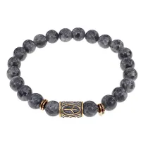 Браслет со славянской руной Чернобог и нат.камнем Лабрадор, 8мм BSRN-02-08