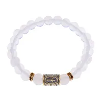 Браслет со славянской руной Чернобог и синт.камнем Лунный камень, 8мм BSRN-02-11