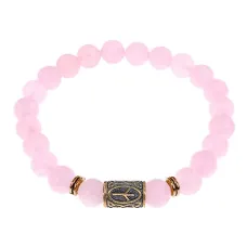 Браслет со славянской руной Чернобог и нат.камнем Розовый кварц, 8мм BSRN-02-15