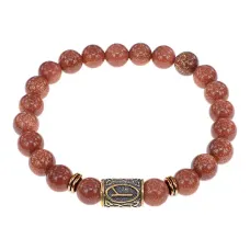 Браслет со славянской руной Алатырь и синт.камнем Коричневый авантюрин, 8мм BSRN-03-01