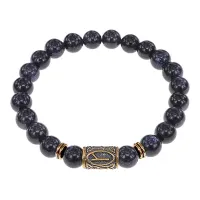 Браслет со славянской руной Алатырь и синт.камнем Синий авантюрин, 8мм BSRN-03-02