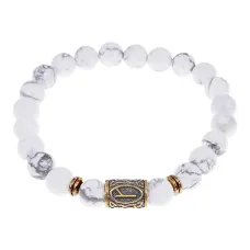 Браслет со славянской руной Алатырь и нат.камнем Кахолонг, 8мм BSRN-03-07