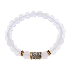 Браслет со славянской руной Алатырь и синт.камнем Лунный камень, 8мм BSRN-03-11