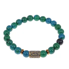 Браслет со славянской руной Алатырь и синт.камнем Хризоколла, 8мм BSRN-03-21
