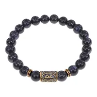 Браслет со славянской руной Радуга и синт.камнем Синий авантюрин, 8мм BSRN-04-02