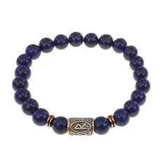 Браслет со славянской руной Радуга и нат.камнем Лазурит, 8мм BSRN-04-10