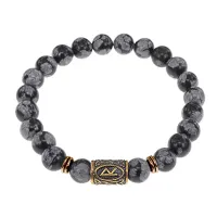 Браслет со славянской руной Радуга и нат.камнем Снежный обсидиан, 8мм BSRN-04-14