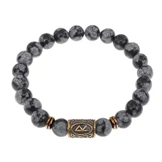 Браслет со славянской руной Радуга и нат.камнем Снежный обсидиан, 8мм BSRN-04-14