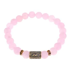 Браслет со славянской руной Радуга и нат.камнем Розовый кварц, 8мм BSRN-04-15