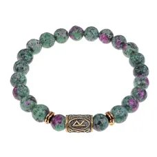 Браслет со славянской руной Радуга и синт.камнем Цоизит, 8мм BSRN-04-22