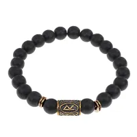 Браслет со славянской руной Радуга и синт.камнем Шунгит, 8мм BSRN-04-24
