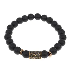 Браслет со славянской руной Радуга и синт.камнем Шунгит, 8мм BSRN-04-24