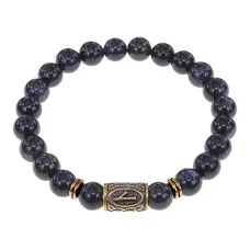 Браслет со славянской руной Нужда и синт.камнем Синий авантюрин, 8мм BSRN-05-02
