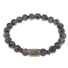 Браслет со славянской руной Нужда и нат.камнем Лабрадор, 8мм BSRN-05-08