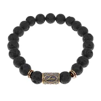 Браслет со славянской руной Нужда и нат.камнем Лава, 8мм BSRN-05-09