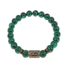Браслет со славянской руной Нужда и синт.камнем Малахит, 8мм BSRN-05-12