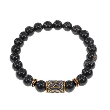 Браслет со славянской руной Нужда и нат.камнем Черный агат, 8мм BSRN-05-23