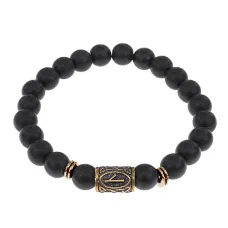 Браслет со славянской руной Нужда и синт.камнем Шунгит, 8мм BSRN-05-24