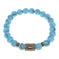 Браслет со славянской руной Крада и синт.камнем Бирюза, 8мм BSRN-06-05