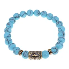 Браслет со славянской руной Крада и синт.камнем Бирюза, 8мм BSRN-06-05