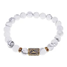 Браслет со славянской руной Крада и нат.камнем Кахолонг, 8мм BSRN-06-07