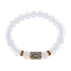 Браслет со славянской руной Крада и синт.камнем Лунный камень, 8мм BSRN-06-11