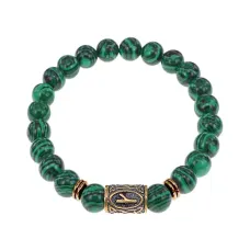 Браслет со славянской руной Крада и синт.камнем Малахит, 8мм BSRN-06-12