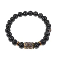 Браслет со славянской руной Крада и нат.камнем Черный агат, 8мм BSRN-06-23