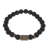 Браслет со славянской руной Крада и синт.камнем Шунгит, 8мм BSRN-06-24