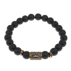 Браслет со славянской руной Крада и синт.камнем Шунгит, 8мм BSRN-06-24