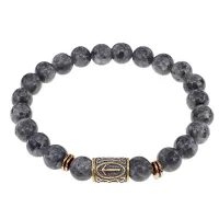 Браслет со славянской руной Треба и нат.камнем Лабрадор, 8мм BSRN-07-08