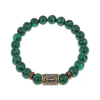 Браслет со славянской руной Треба и синт.камнем Малахит, 8мм BSRN-07-12