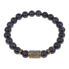 Браслет со славянской руной Сила и синт.камнем Синий авантюрин, 8мм BSRN-08-02