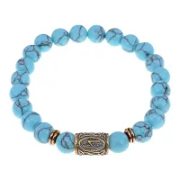Браслет со славянской руной Сила и синт.камнем Бирюза, 8мм BSRN-08-05