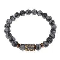 Браслет со славянской руной Сила и нат.камнем Снежный обсидиан, 8мм BSRN-08-14
