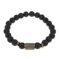 Браслет со славянской руной Сила и синт.камнем Шунгит, 8мм BSRN-08-24