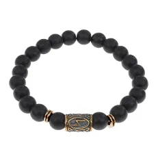 Браслет со славянской руной Сила и синт.камнем Шунгит, 8мм BSRN-08-24