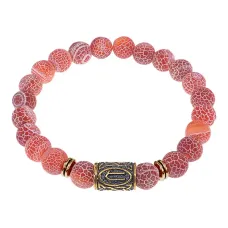 Браслет со славянской руной Ветер и нат.камнем Африканский агат, 8мм BSRN-09-04