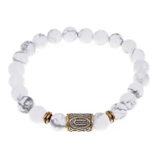 Браслет со славянской руной Ветер и нат.камнем Кахолонг, 8мм BSRN-09-07