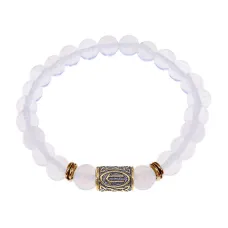 Браслет со славянской руной Ветер и синт.камнем Лунный камень, 8мм BSRN-09-11