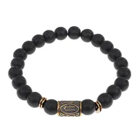 Браслет со славянской руной Ветер и синт.камнем Шунгит, 8мм BSRN-09-24