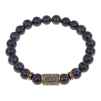 Браслет со славянской руной Берегиня и синт.камнем Синий авантюрин, 8мм BSRN-10-02