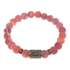 Браслет со славянской руной Берегиня и нат.камнем Африканский агат, 8мм BSRN-10-04